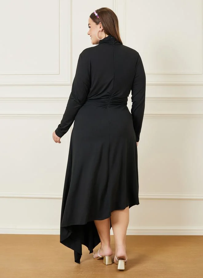 ستايلي Asymmetrical Long Sleeve Maxi Dress with Belt