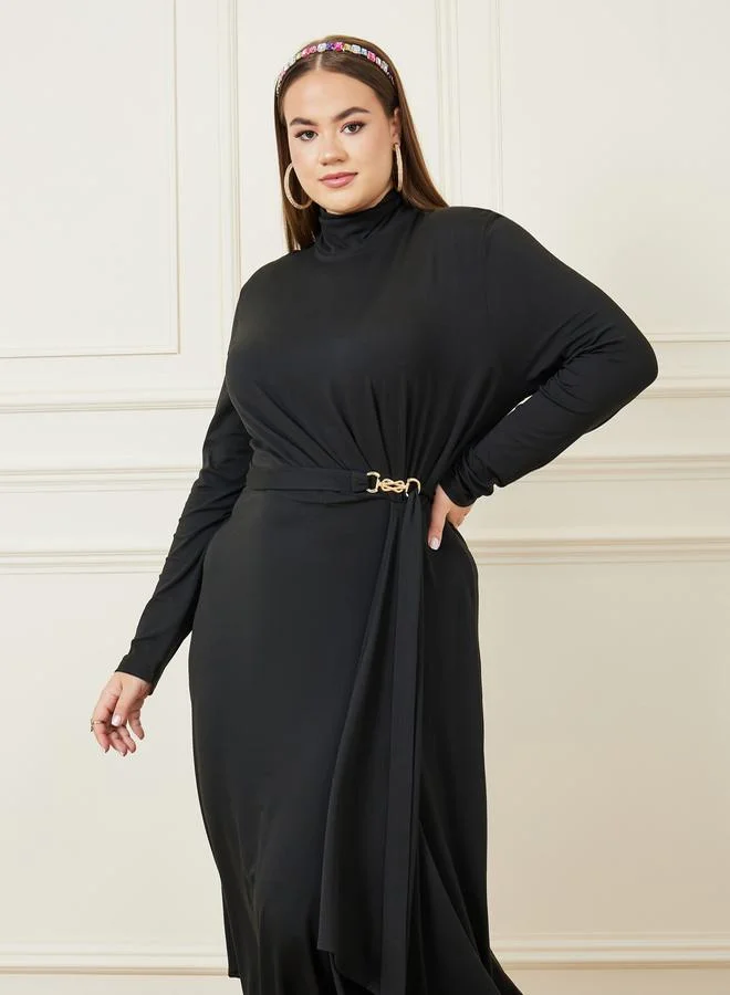ستايلي Asymmetrical Long Sleeve Maxi Dress with Belt