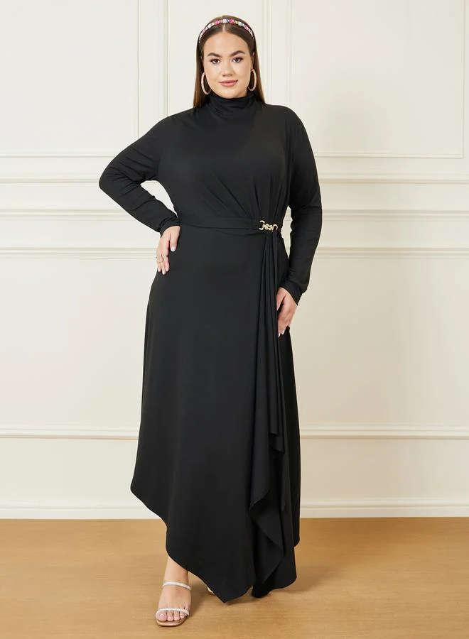 ستايلي Asymmetrical Long Sleeve Maxi Dress with Belt