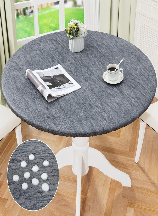 misaya Round Fitted Tablecloth with Elastic Edge, 100% Waterproof Oil Proof Plastic Table Cover, Vinyl Flannel Backed Tablecloth Fits 36"-44" Round Tables for Dinner, Outdoor, Picnic, Wood Grey - Image 1