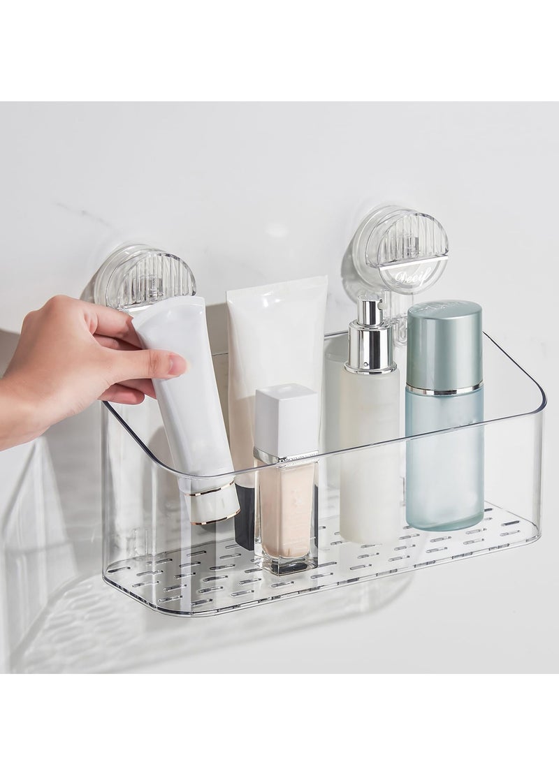 SYOSI منظم دش شفَّاف مع أكواب شفط، رفوف دش مثبتة على الحائط بدون حفر، خزانة تخزين للدش (سلة شفَّافة) - Image 2