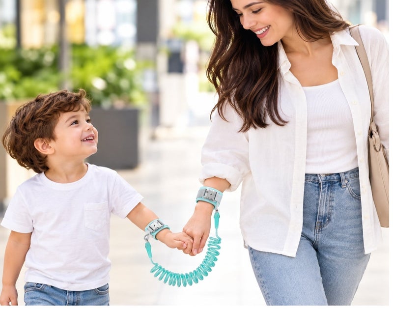 Happy Kiddo Child Anti-Lost Wrist Link with Key Lock & Whistle, 2m Coiled Safety Leash - Image 1