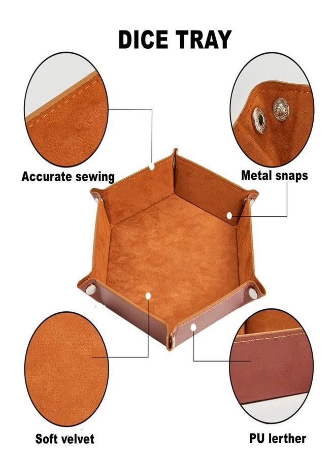 TOYFUL 6 Sets DND Dice Polyhedral Dungeons and Dragons Rolling Dice for RPG MTG Table Games with Free Six Drawstring Bags and PU Leather D&D Dice Tray (Single with Brown Tray) - Image 4