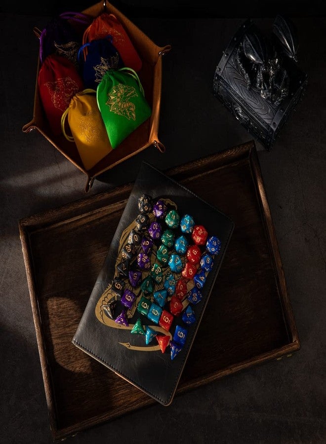 TOYFUL 6 Sets DND Dice Polyhedral Dungeons and Dragons Rolling Dice for RPG MTG Table Games with Free Six Drawstring Bags and PU Leather D&D Dice Tray (Single with Brown Tray) - Image 5