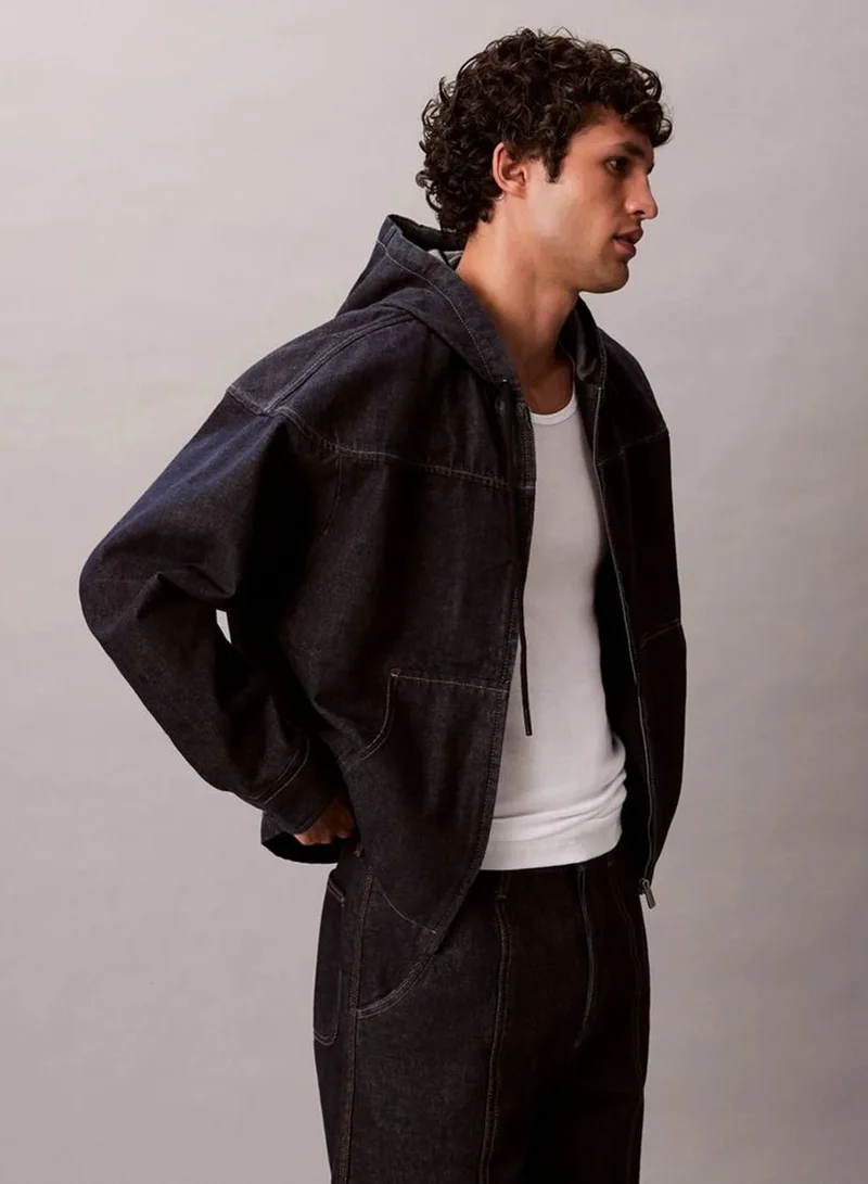 Calvin Klein Jeans CK RAW RINSE Denim Zip Relaxed Hoodie for Men | Best Price UAE