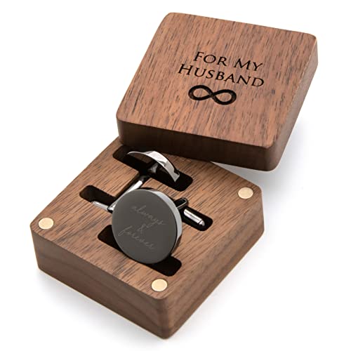 MUUJEE Cufflinks with Engraved Wood Gift Box - For My Husband Cuff Link Set for Men Spouse Fiancé & Groom from the Bride Future Wife Wedding Day Tuxedo Dress Shirt Accessory Reception Memory Keepsake - Image 1