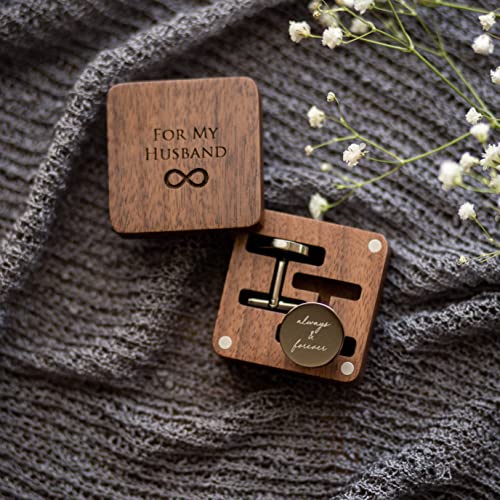 MUUJEE Cufflinks with Engraved Wood Gift Box - For My Husband Cuff Link Set for Men Spouse Fiancé & Groom from the Bride Future Wife Wedding Day Tuxedo Dress Shirt Accessory Reception Memory Keepsake - Image 5