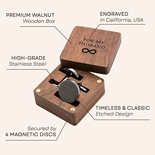 MUUJEE Cufflinks with Engraved Wood Gift Box - For My Husband Cuff Link Set for Men Spouse Fiancé & Groom from the Bride Future Wife Wedding Day Tuxedo Dress Shirt Accessory Reception Memory Keepsake - Image 3