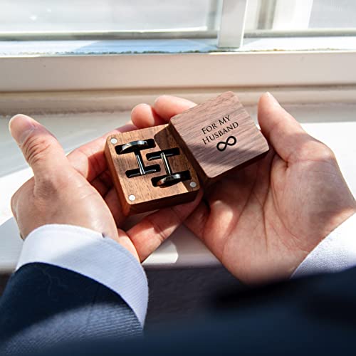 MUUJEE Cufflinks with Engraved Wood Gift Box - For My Husband Cuff Link Set for Men Spouse Fiancé & Groom from the Bride Future Wife Wedding Day Tuxedo Dress Shirt Accessory Reception Memory Keepsake - Image 4