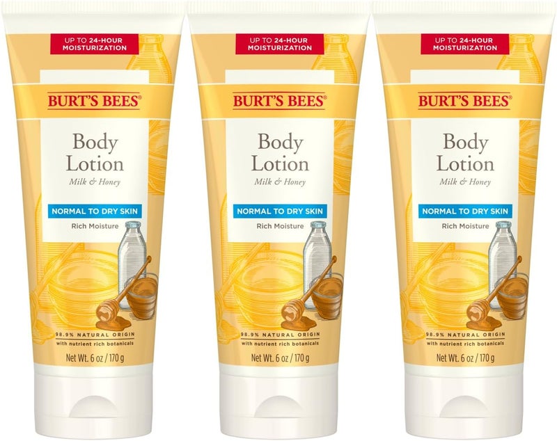 Burt's Bees Milk & Honey Body Lotion - 3-Pack for Normal to Dry Skin, 6 oz Each - Image 1