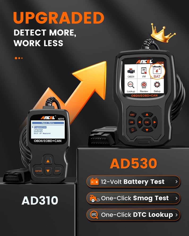 Ancel (Upgraded AD310) ANCEL AD530 Car Diagnostic Scan Tool, Vehicle OBD2 Scanner Code Reader, Check Engine Light, Smog Emission Test, O2 Sensor Test, EVAP and Upgraded Graphing Battery Status - Image 2