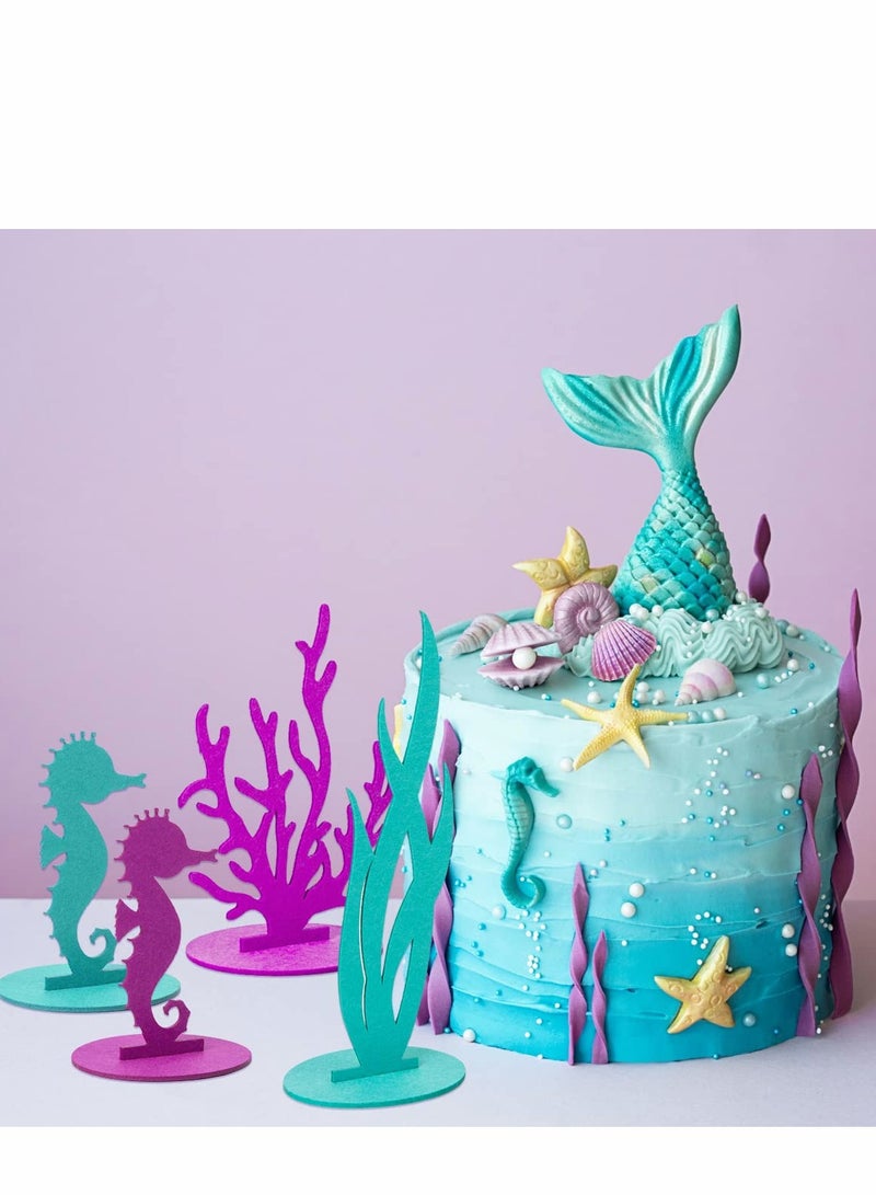 كاست ويف Mermaid Birthday Decorations Felt Table Centerpiece, 24Pcs Under the Sea Party Decorations Supplies for Ocean Theme Little Mermaid Birthday Party Baby Shower - Image 2