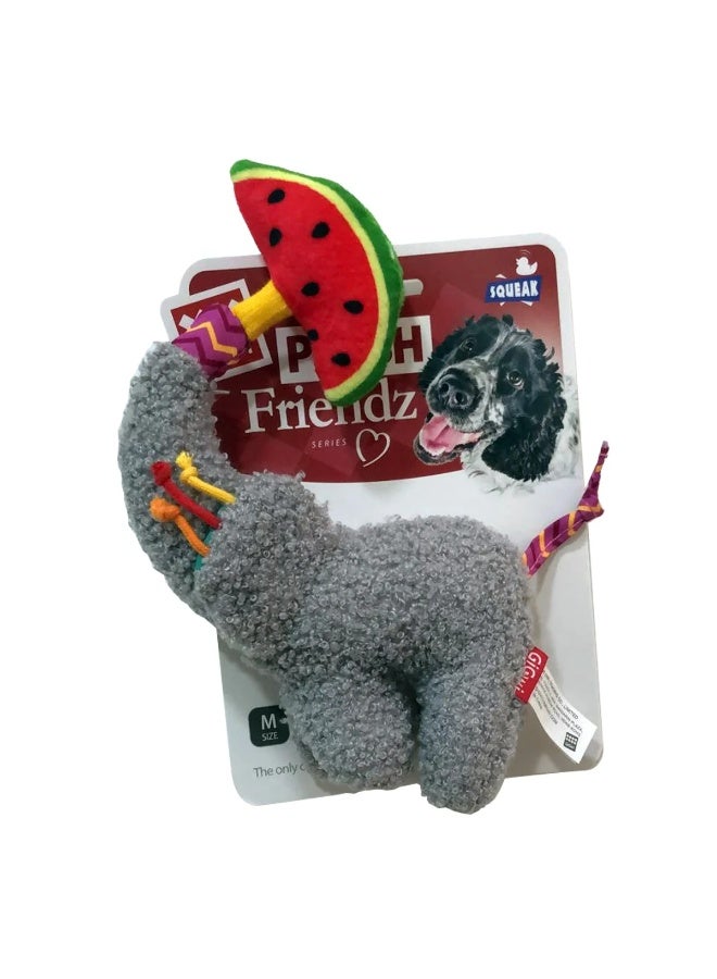 لعبة Gigwi Plush Friendz للكلاب (مقاس صغير/متوسط) على شكل فيل، مزودة بأداة إصدار صوت (زمارة) وأجزاء تصدر صوت خشخشة.