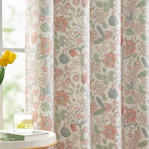 jinchan Pink Floral Blackout Curtains for Bedroom Living Room Cottagecore Botanical Farmhouse Room Darkening Drapes for Nursery Kids Room Vintage NatureInspired Window Curtains 63 Inch 2 Panels - Image 1