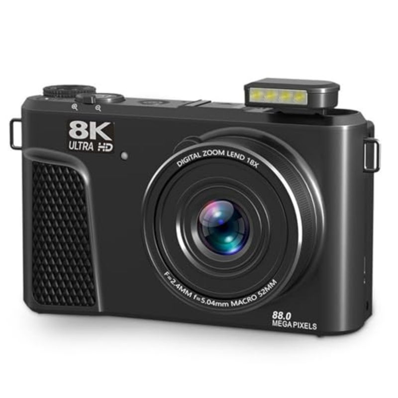 Travel and vlogging 8K camera with 18X zoom, auto focus, 3-inch screen, mirrorless design, dual battery, black aluminum alloy body - Image 1