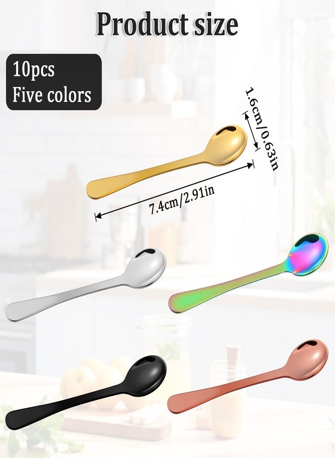 Bremorou 10 Pcs Small Spoons Mini Tiny Spoon Stainless Steel Spoons For Spices Jars Demitasse Espresso Cute Little Bistro Small For Spices, Salt, Sugar, Pepper, Honey, Asanta Fun Little - Image 2