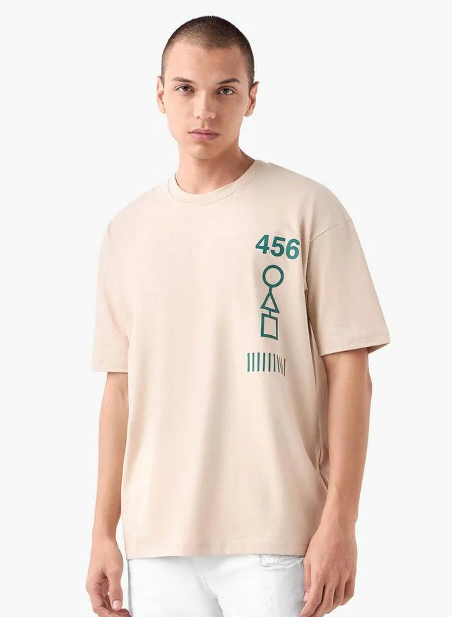 Splash FAV Squid Game Print T-shirt with Crew Neck and Short Sleeves