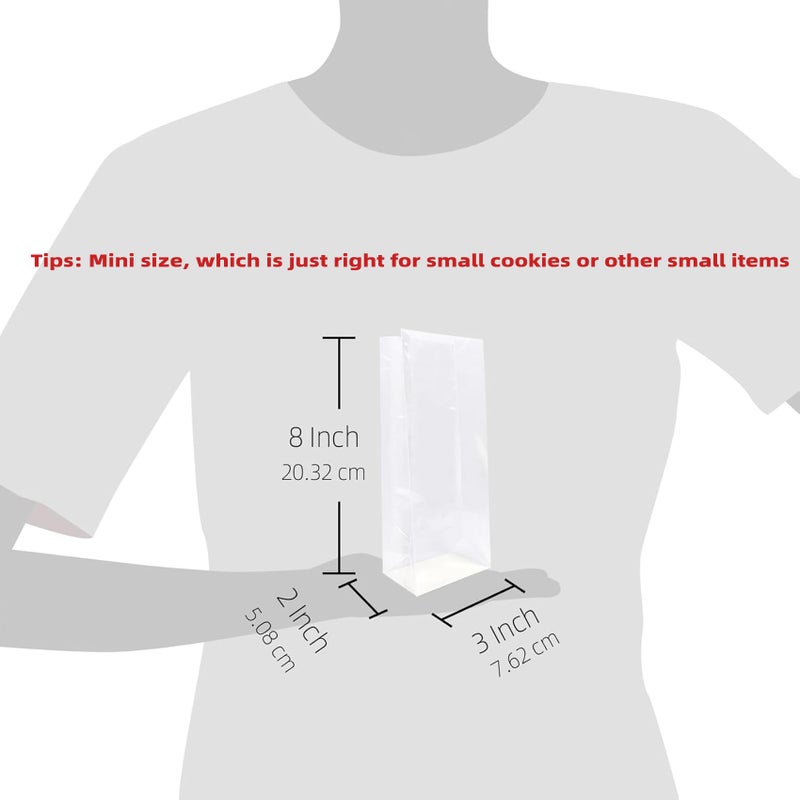 Morepack Gusseted Cellophane Bags,Flat Bottom Cellophane Smore Bags with Paper Insert 50Pcs 3x2x8 Inches (Mini Size) - Image 2