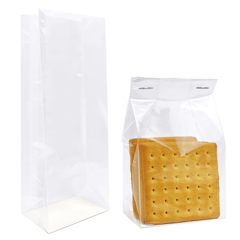 Morepack Gusseted Cellophane Bags,Flat Bottom Cellophane Smore Bags with Paper Insert 50Pcs 3x2x8 Inches (Mini Size) - Image 1