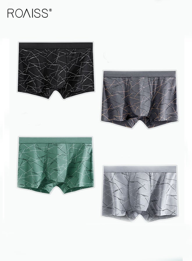 roaiss 4 PCS Antibacterial Boxer Shorts Men Cotton Mens Underwear Shorts Mid-Rise Printed Breathable Non-marking Boxer Briefs Comfortable Skin-Friendly Not Stuffy  - Image 5