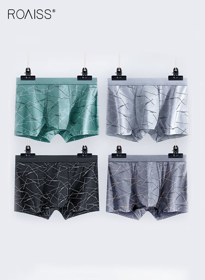 roaiss 4 PCS Antibacterial Boxer Shorts Men Cotton Mens Underwear Shorts Mid-Rise Printed Breathable Non-marking Boxer Briefs Comfortable Skin-Friendly Not Stuffy  - Image 4