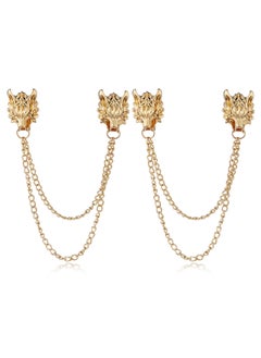 Generic Punk Wolf Head Lapel Pin Long Chain 2pcs Tassel Chain Brooch Pin for Coat Suit Metal  - Image 1