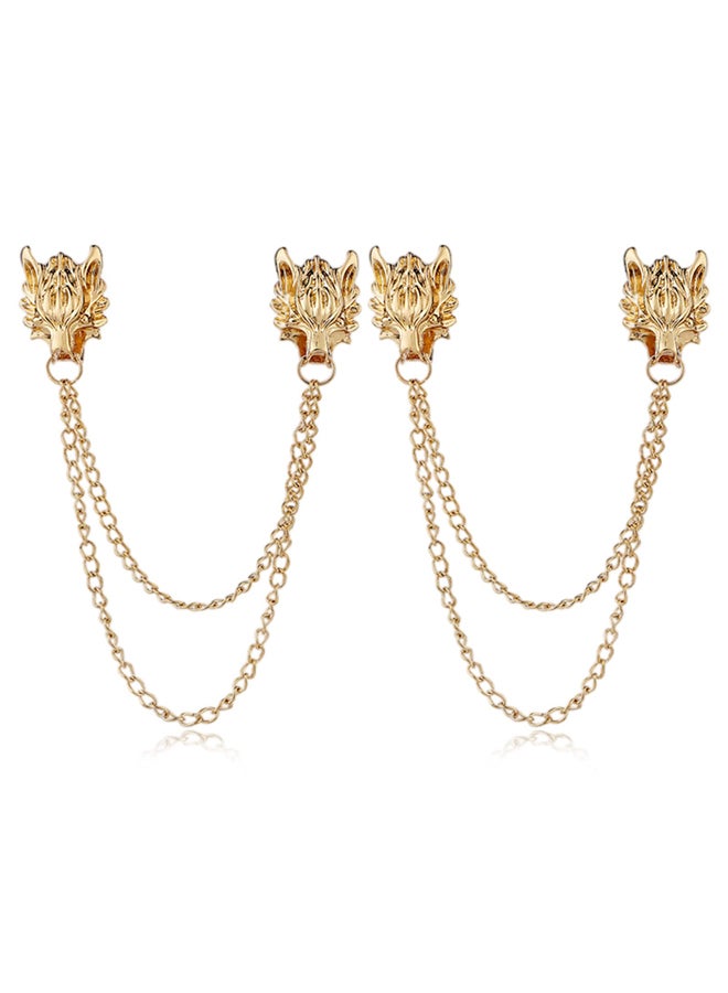 Punk Wolf Head Lapel Pin Long Chain 2pcs Tassel Chain Brooch Pin for Coat Suit Metal - Image 1