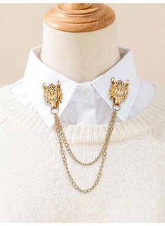 Generic Punk Wolf Head Lapel Pin Long Chain 2pcs Tassel Chain Brooch Pin for Coat Suit Metal  - Image 3