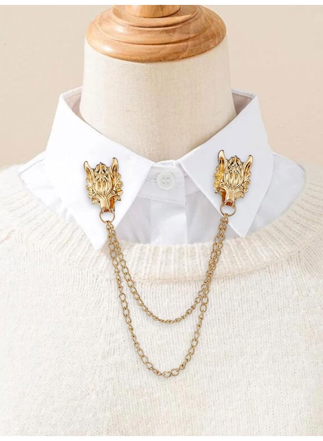 Punk Wolf Head Lapel Pin Long Chain 2pcs Tassel Chain Brooch Pin for Coat Suit Metal - Image 3