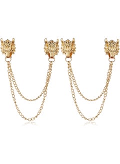 Generic Punk Wolf Head Lapel Pin Long Chain 2pcs Tassel Chain Brooch Pin for Coat Suit Metal  - Image 2
