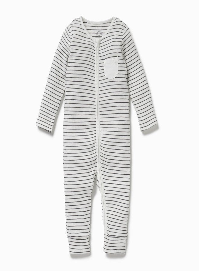 MORI Baby Boys and Girls Clever Romper in Grey Stripe - Unisex Infant Two Way Zipped Long Sleeve - 12-18 Months - Image 1