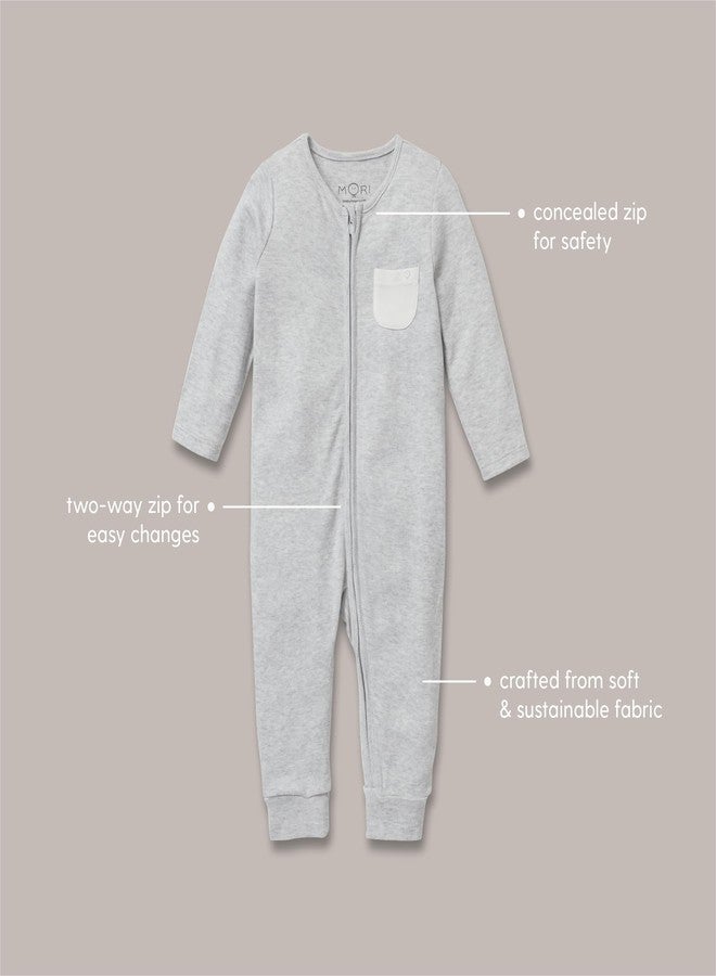 MORI Baby Boys and Girls Clever Romper in Grey Stripe - Unisex Infant Two Way Zipped Long Sleeve - 12-18 Months - Image 2