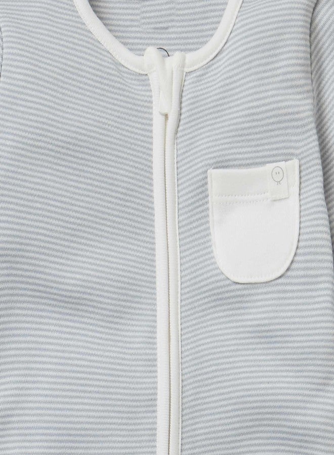 MORI Baby Boys and Girls Clever Romper in Grey Stripe - Unisex Infant Two Way Zipped Long Sleeve - 12-18 Months - Image 4