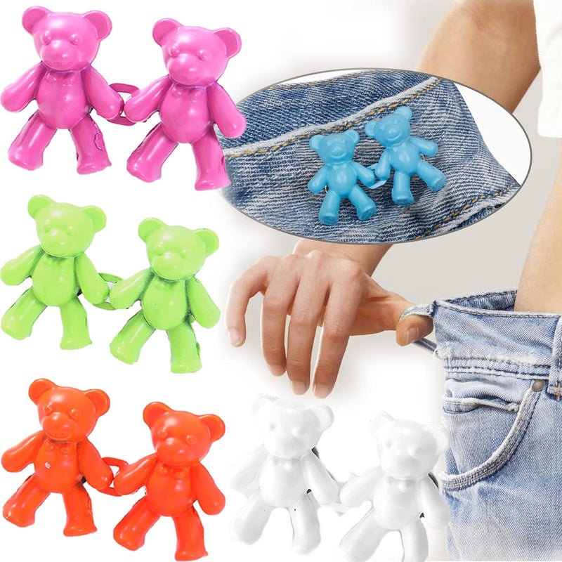 klarako Cute Bear No-sew Waist Button, Bear Buttons For Jeans, Bear Jean Button Pins, Bear Pins For Pants, Teddy Bear Jean Clips (4 pairs-C,S) - Image 1