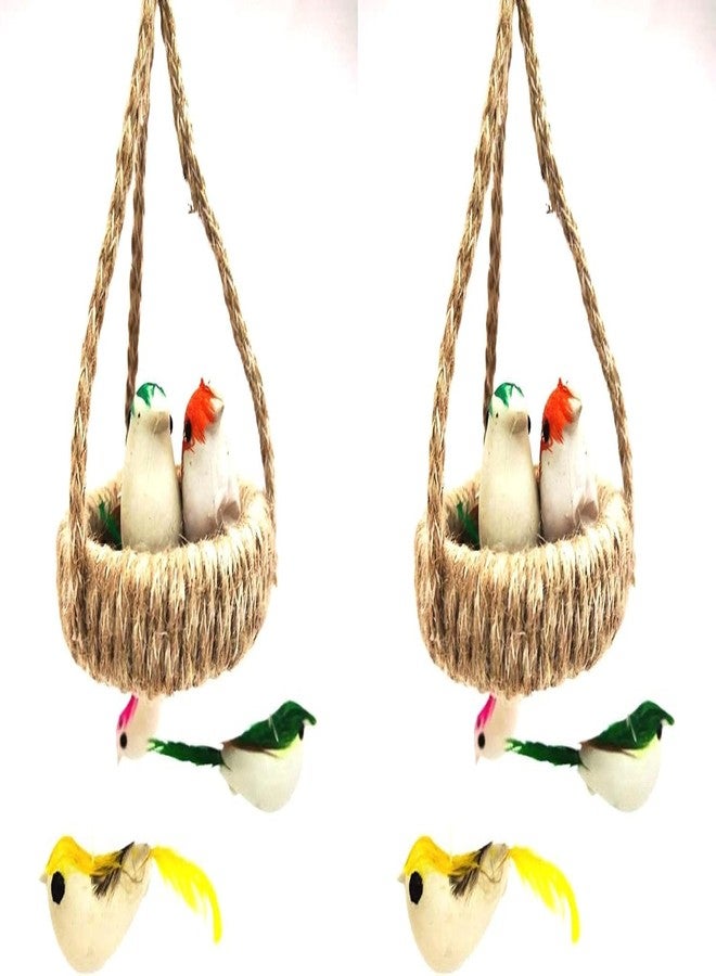YOOKO® (2 Set of Nest with 5 Birds Each Artificial Mini Birds with Hanging Jute Nest for School Projects/Model Making or Decoration - Image 4