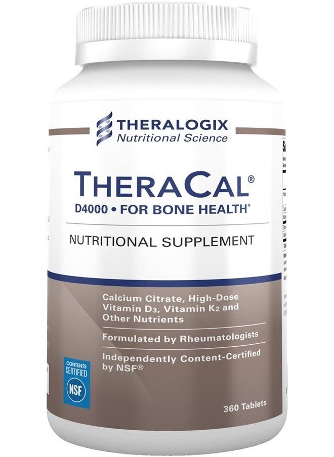 Theralogix TheraCal D4000 Bone Health Supplement with Calcium, Vitamins D3 & K2, Magnesium and More | 90 Day Supply - 360 Tablets | Manufactured in The USA  - Image 1