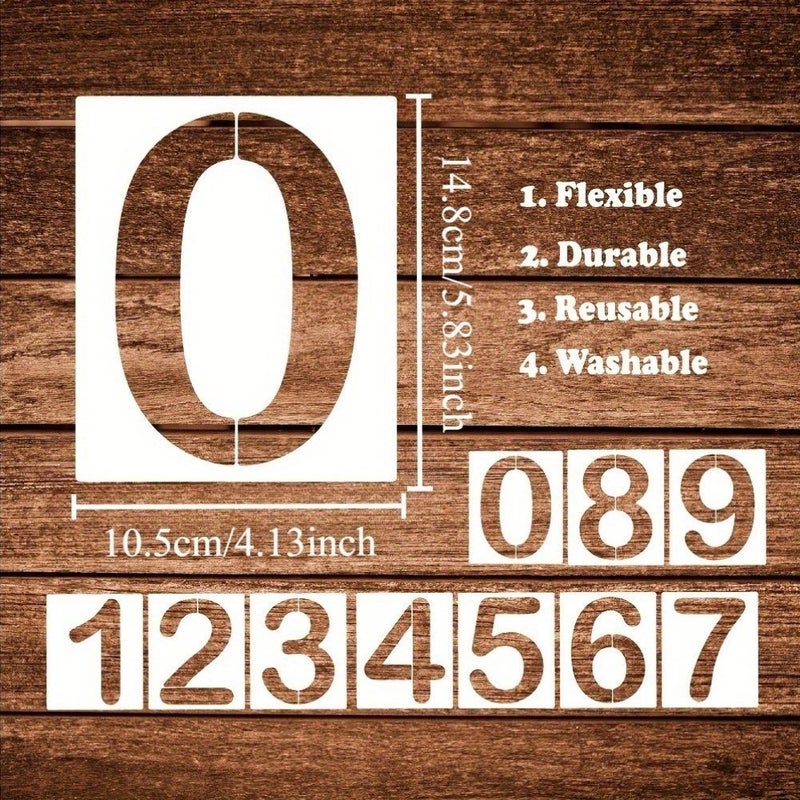 10 قطع من قوالب الاستنسيل البلاستيكية القابلة لإعادة الاستخدام لأرقام المنازل والعناوين على الخشب والجدران والأقمشة والصخور - Image 4
