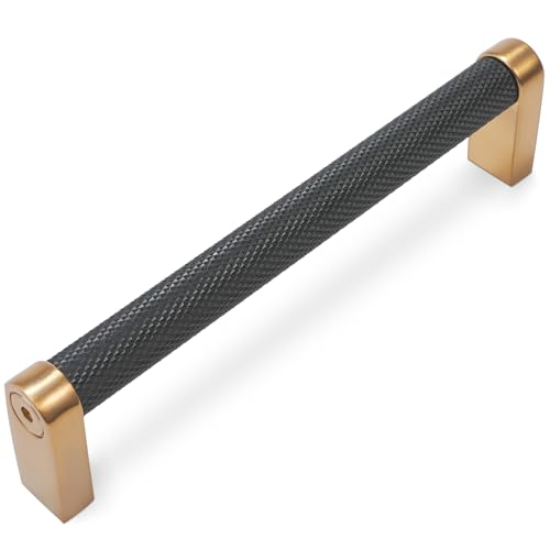 POVEFONK 10 Pack 614 inch Black and Champagne Bronze Kitchen Cabinet Handles Knurled Cabinet Pulls Black Drawer Pulls Kitchen Cabinet Hardware Handles Dresser Handles - Image 1