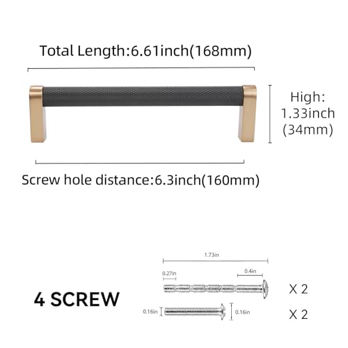 POVEFONK 10 Pack 614 inch Black and Champagne Bronze Kitchen Cabinet Handles Knurled Cabinet Pulls Black Drawer Pulls Kitchen Cabinet Hardware Handles Dresser Handles - Image 3