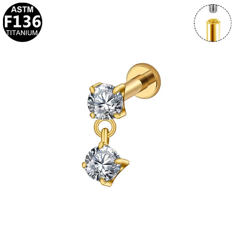 Gabe Titanium Alloy Water Drop Zircon Earnail White Zircon Lip Nail Inner Tooth Ear Bone Nail Internal Thread Puncture - Image 1