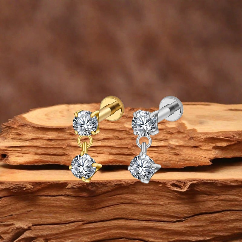 Gabe Titanium Alloy Water Drop Zircon Earnail White Zircon Lip Nail Inner Tooth Ear Bone Nail Internal Thread Puncture - Image 4