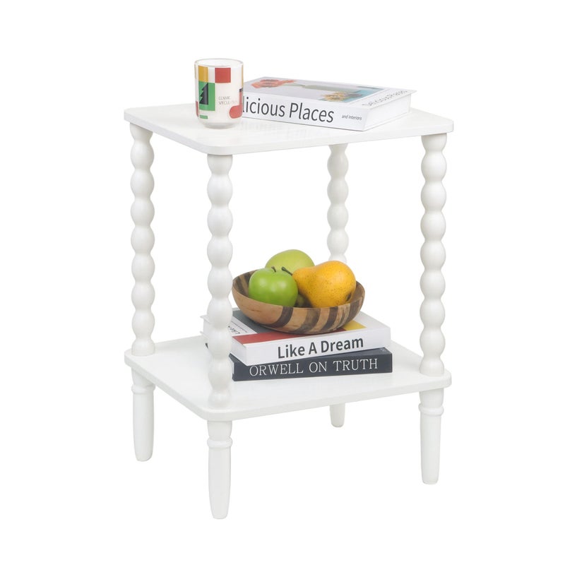 Fultyle White End Table, Small Side Table with Storage Shelf, 2-Tier Modern NightStand for Bedroom, Living Room, Small Spaces (White) - Image 1