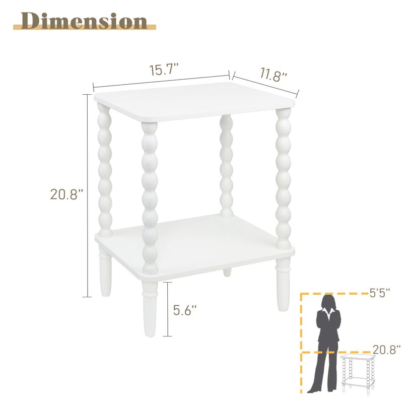 Fultyle White End Table, Small Side Table with Storage Shelf, 2-Tier Modern NightStand for Bedroom, Living Room, Small Spaces (White) - Image 3