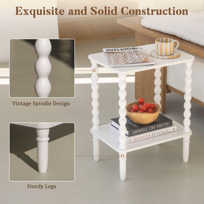 Fultyle White End Table, Small Side Table with Storage Shelf, 2-Tier Modern NightStand for Bedroom, Living Room, Small Spaces (White) - Image 4