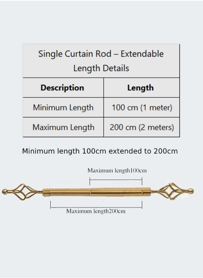 MAXQON Heavy Duty Extendable Curtain Rod 2 Meter Adjustable Sturdy Steel Gold  - Image 2