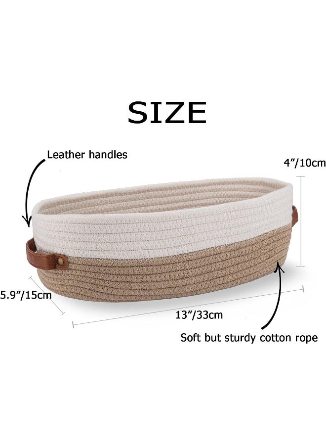 Oradrem Oradrem Cotton Rope Bathroom Decor Basket, Toilet Paper Holder Basket, Farmhouse Home Decor Organizing Baskets 13"x5.9"x4" Brown Stitching White  - Image 4