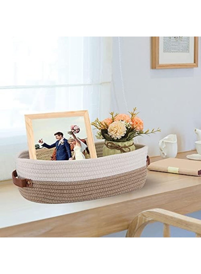 Oradrem Oradrem Cotton Rope Bathroom Decor Basket, Toilet Paper Holder Basket, Farmhouse Home Decor Organizing Baskets 13"x5.9"x4" Brown Stitching White  - Image 5