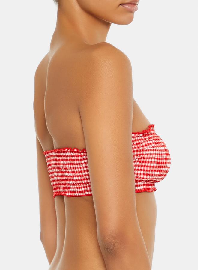 FOREVER 21 Smocked Gingham Bandeau Bikini Top - Image 3