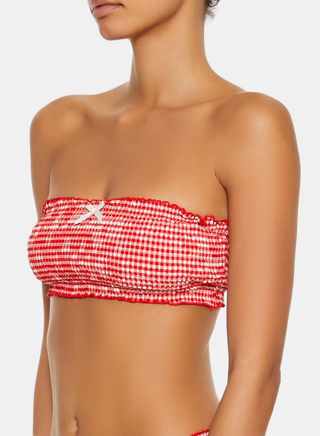 FOREVER 21 Smocked Gingham Bandeau Bikini Top - Image 2