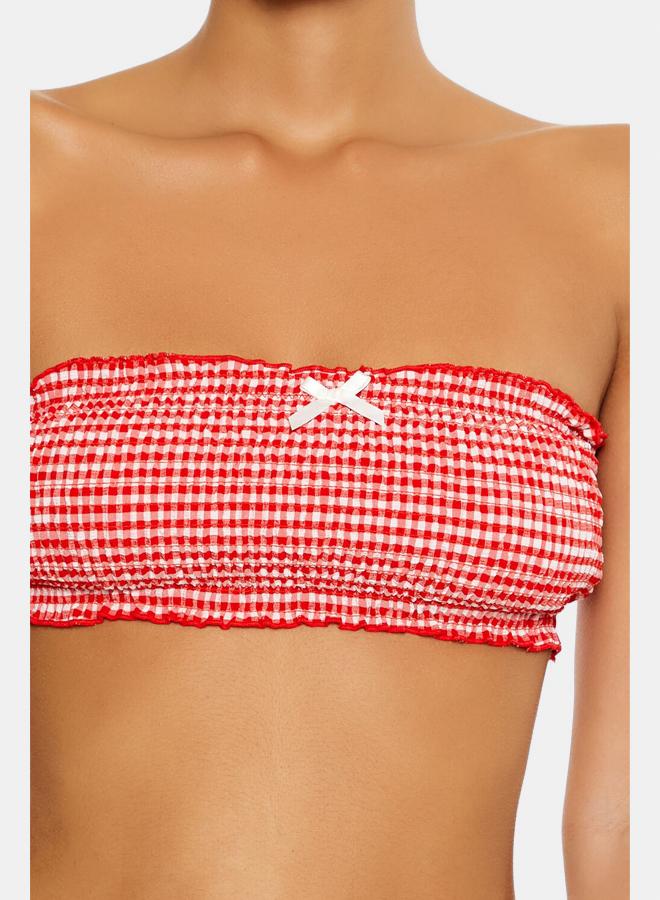FOREVER 21 Smocked Gingham Bandeau Bikini Top - Image 4